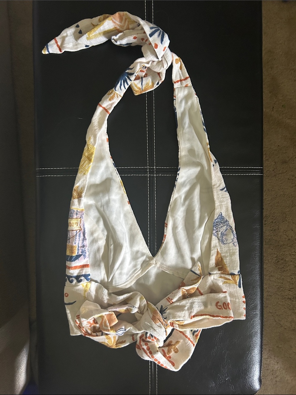 White Printed Halter Crop Top & Wrap Skirt Set - Blue & Gold Motif - Picture 7 of 8